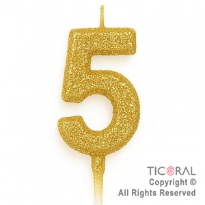 VELA NUMERAL CHICO 5.5 CM CON GIBRE ORO NUMERO 5 x 1